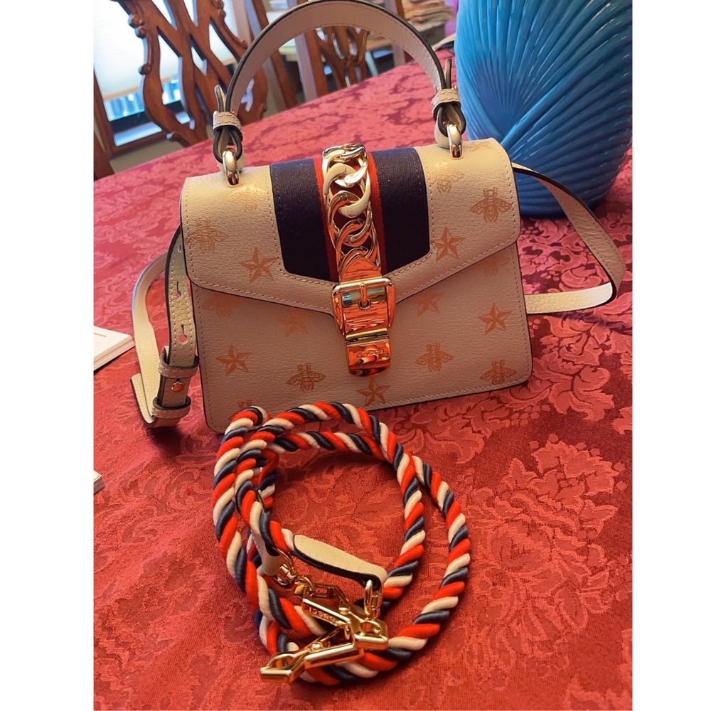 Gucci Sylvie Bee Star Mini Off White Leather bag